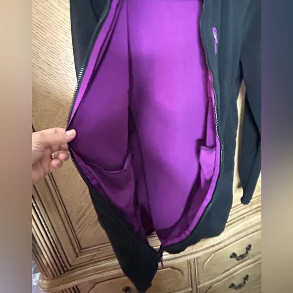 Athleta Women's Swara Fleece Hooded Embroidered Black Purple Jacket Size S - Picture 10 of 13